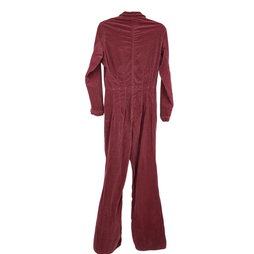 Free People Jayde Corduroy Wide Flare Leg Jumpsuit Zip Front Rust Red Size XL - Picture 6 of 6